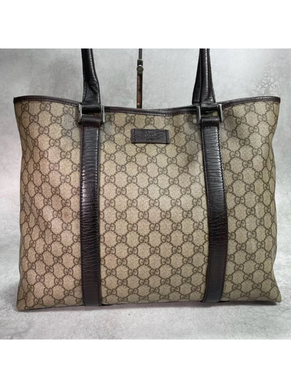 Gucci GG Tote Bag Brown Beige Leather Logo